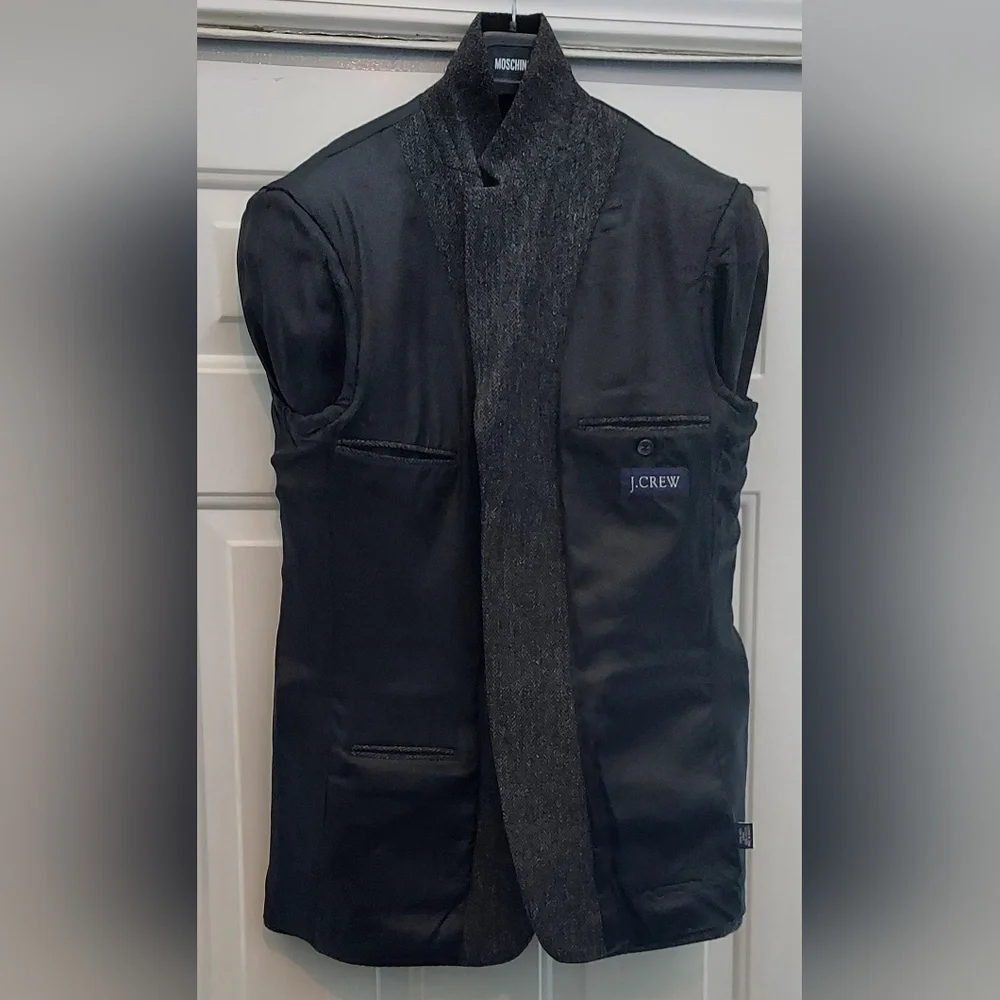 J CREW MEN'S BLACK-GRAY HERRINGBONE WOOL 3-BUTTON TWEED SPORTS JACKET SIZE 40R - Picture 8 of 9